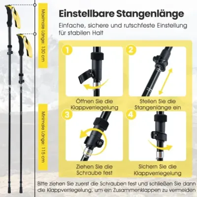 Skladacie trekingové palice s rýchloupínacím mechanizmom, turistické palice pre výšku 166-195 cm, žlté