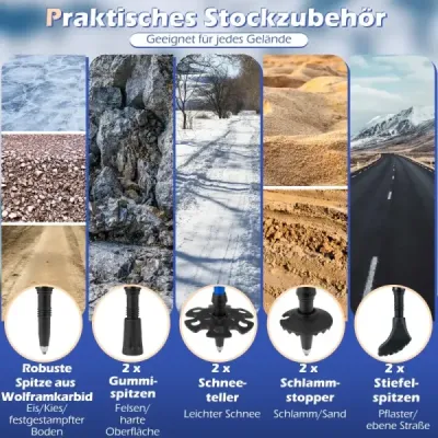 Hliníkové trekingové palice s rukoväťami z EVA a prírodného korku. Rozťahovacie turistické palice/chodiace palice, modré.