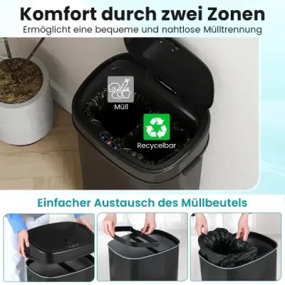 58l automatický odpadkový kôš so senzorom a dvojitou zónou, inteligentný odpadkový kôš, čierny
