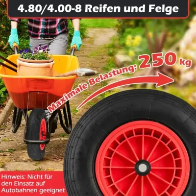 Koleso na fúrik 4.80/4.00-8 Ø 400 mm pevné gumové koleso na nákladné auto s nosnosťou do 250 kg čierne