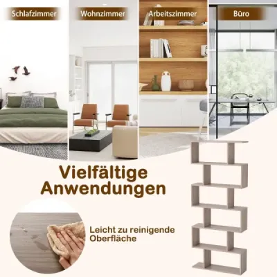 Stojaci regál 6 úrovní Regál v tvare písmena S Úložný regál z dreva Výber farby Sivá