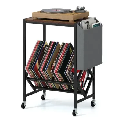 Stojan na gramofónové platne Stolík na vinylové platne s držiakom na vinyly a časopisy rustikalná hnedá