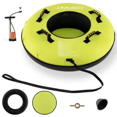 Nafukovacie sane s odnímateľným ťažným lanom a pumpou na pneumatiky, zimné pneumatiky Ø100 cm, zelené