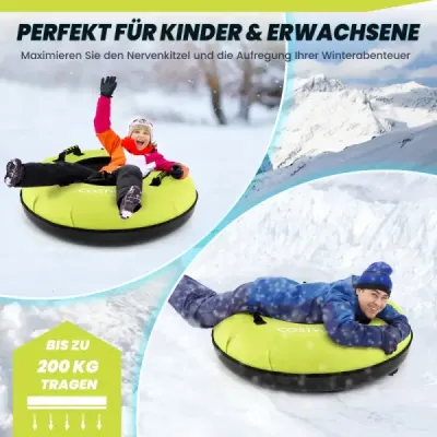 Nafukovacie sane s odnímateľným ťažným lanom a pumpou na pneumatiky, zimné pneumatiky Ø100 cm, zelené