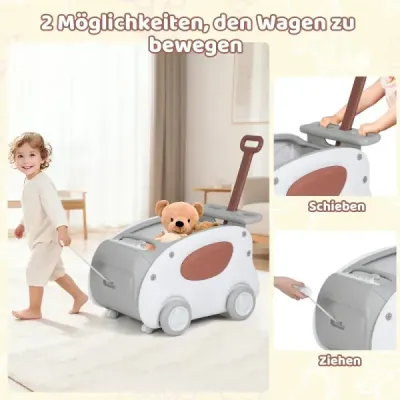 Detské chodítko 2 v 1 s kolieskami, skladacím sedadlom a bezpečnostným pásom, sivé