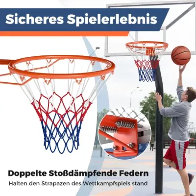 Štandardný basketbalový kôš Ø45 cm so sieťkou, mini basketbalový kôš na montáž na stenu, oranžový