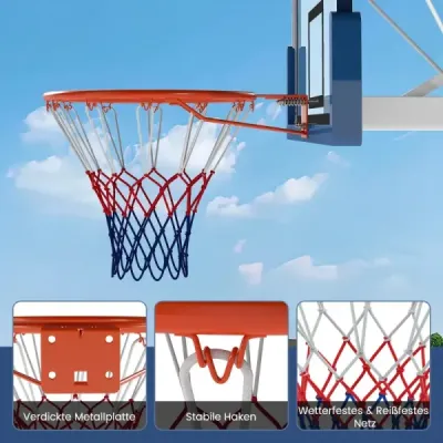 Štandardný basketbalový kôš Ø45 cm so sieťkou, mini basketbalový kôš na montáž na stenu, oranžový