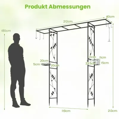 213 cm záhradný altánok s kŕmnou stanicou, robustný záhradný oblúk s miskou na vodu, mriežkovým podnosom, kŕmidlom na loj, čiernym