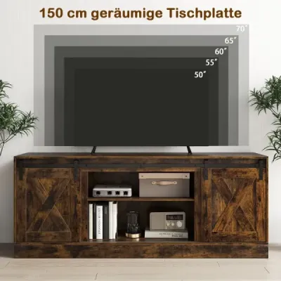 TV skrinka s 2 posuvnými dverami a nastaviteľnými policami, TV stolík pre televízory do 70", nízka skrinka