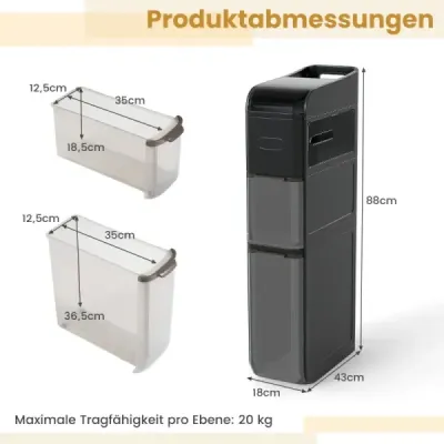 Úzka kúpeľňová skrinka s 2 zásuvkami a boxom na vreckovky. Priestorovo úsporná kúpeľňová skrinka, čierna.