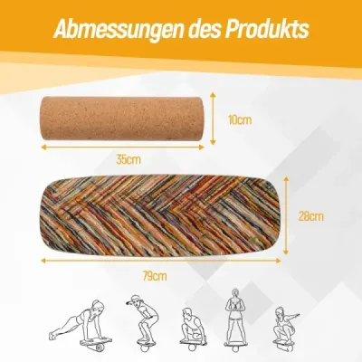Drevený balančný trenažér so stabilizovaným korkovým valčekom, pokročilý wobble board, skateboard