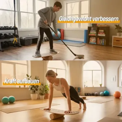 Drevený balančný trenažér so stabilizovaným korkovým valčekom, pokročilý wobble board, skateboard