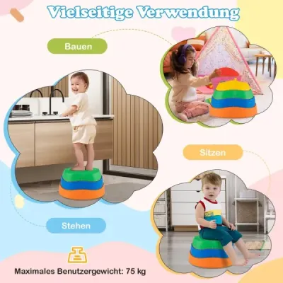 Balančné kamene pre deti, protišmykové stohovacie kamene, nosnosť do 80 kg, riečne kamene, farebný päťuholníkový dizajn