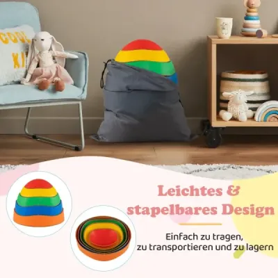 Balančné kamene pre deti, protišmykové stohovacie kamene, nosnosť do 80 kg, riečne kamene, farebný päťuholníkový dizajn