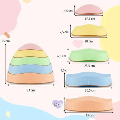 Balančné kamene pre deti, protišmykové stohovacie kamene, nosnosť do 80 kg, riečne kamene, päťuholník macaron