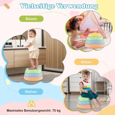 Balančné kamene pre deti, protišmykové stohovacie kamene, nosnosť do 80 kg, riečne kamene, päťuholník macaron