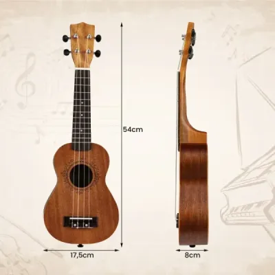 21-palcová sada ukulele z mahagónového dreva s prenosným puzdrom, trsátkom, nastaviteľným popruhom, prírodná farba