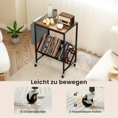 Stojan na gramofónové platne Stolík na vinylové platne s držiakom na vinyly a časopisy rustikalná hnedá