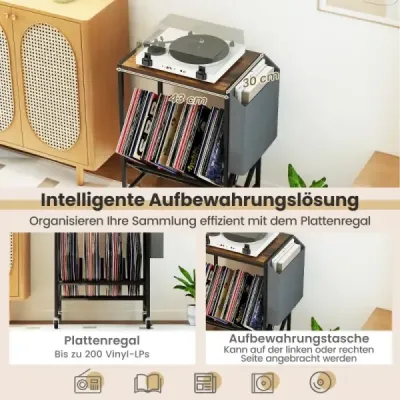 Stojan na gramofónové platne Stolík na vinylové platne s držiakom na vinyly a časopisy rustikalná hnedá