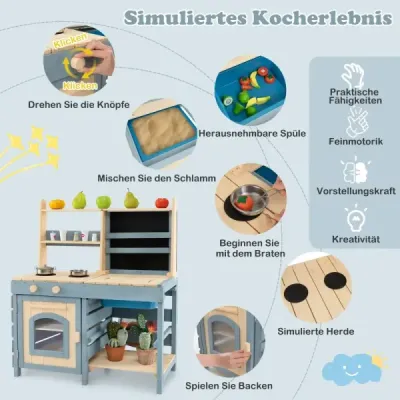 2 v 1 vonkajšia bahenná kuchyňa s batériou a odnímateľným drezom, detská kuchynka, modrá