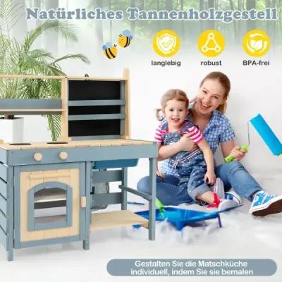 2 v 1 vonkajšia bahenná kuchyňa s batériou a odnímateľným drezom, detská kuchynka, modrá