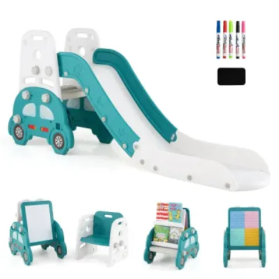 5 v 1 detská šmykľavka, ktorá sa dá použiť ako stolička a polička, obojstranná biela tabuľa a stavebnica