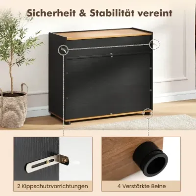 Príborník s úložným priestorom, drevený barový stolík s 1 zásuvkou a 2 dvierkami, čierny