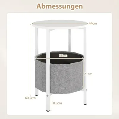 Runder Beistelltisch mit Abnehmbarem Filzkorb & Stauraum Moderner Nachttisch Weiß