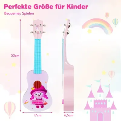 21-palcové ukulele pre deti, mini hračkárske ukulele so 4 nylonovými strunami a 12 pražcami pre začiatočníkov, ružové