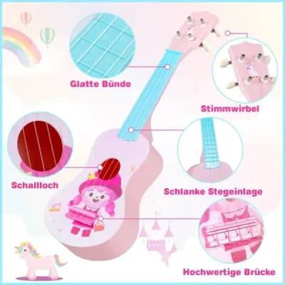 21-palcové ukulele pre deti, mini hračkárske ukulele so 4 nylonovými strunami a 12 pražcami pre začiatočníkov, ružové