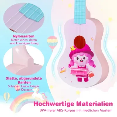 21-palcové ukulele pre deti, mini hračkárske ukulele so 4 nylonovými strunami a 12 pražcami pre začiatočníkov, ružové