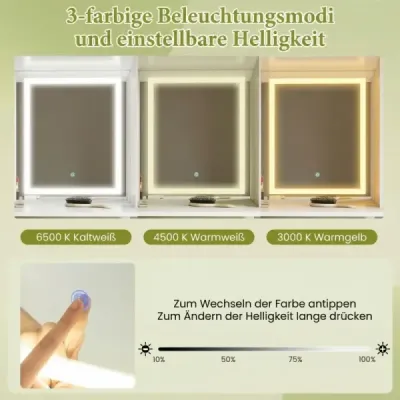 Toaletný stolík s osvetlením LED a stoličkou a zásuvkami Kozmetický stolík biely