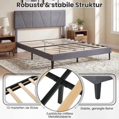 Rám manželskej postele 160 x 200 cm s výškovo nastaviteľným geometrickým čelom, tmavosivý.