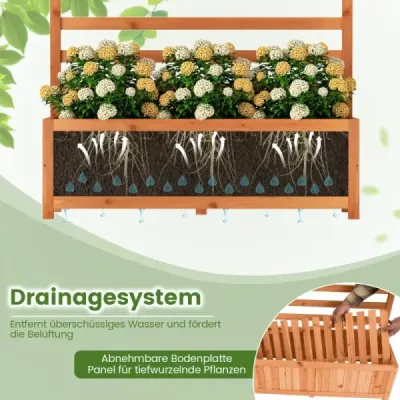 Vertikálny vyvýšený záhon zo smrekového dreva s mriežkou a drenážou, kvetináč so zástenu na ochranu súkromia, oranžový