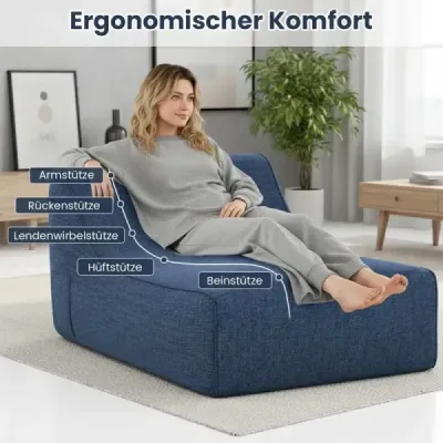 Nafukovacie ležadlo, ergonomická nafukovacia pohovka s odnímateľným poťahom, modrá