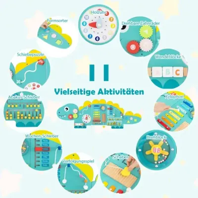 11-v-1 nástenka s aktivitami s jednorožcom pre raný vývoj, nástenka s aktivitami pre batoľatá, senzorická tabuľa, zelená