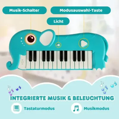 25-klávesové detské digitálne piano so vstavanou hudbou a svetlom, elektronické klavírne klávesnice, modré