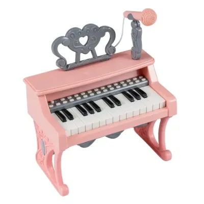 Mini klávesnica s 25 klávesmi, notovým stojanom a mikrofónom - detské elektrické piano, ružové