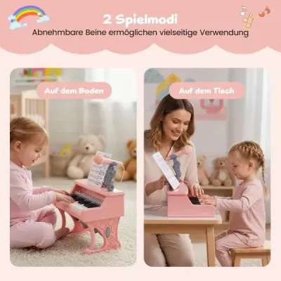 Mini klávesnica s 25 klávesmi, notovým stojanom a mikrofónom - detské elektrické piano, ružové