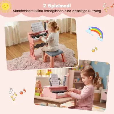 Mini klávesy so stoličkou, notovým stojanom a mikrofónom, 25 klávesov, elektrické piano, ružové