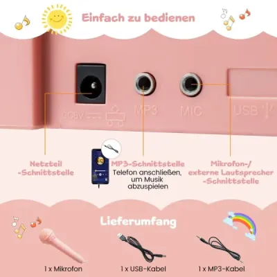 Mini klávesy so stoličkou, notovým stojanom a mikrofónom, 25 klávesov, elektrické piano, ružové