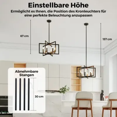 Luster so 6 svetlami, stropné svietidlo v industriálnom štýle, závesné svietidlo s nastaviteľnou výškou 67-157 cm, čierný