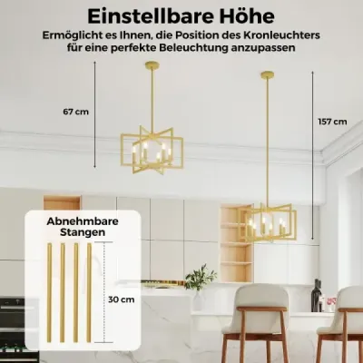 Luster so 6 svetlami, stropné svietidlo v industriálnom štýle, závesné svietidlo s nastaviteľnou výškou 67-157 cm, zlatý
