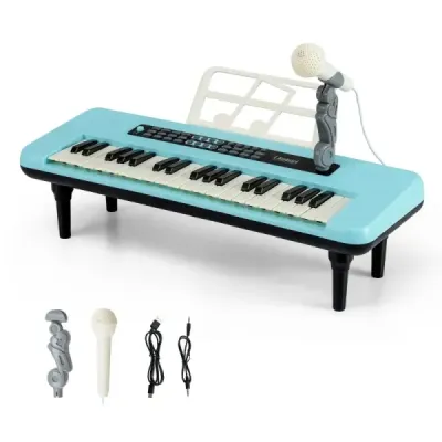 37-klávesové elektronické piano s mikrofónom, notovým stojanom a odnímateľnými nohami, digitálne piano, modré