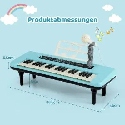 37-klávesové elektronické piano s mikrofónom, notovým stojanom a odnímateľnými nohami, digitálne piano, modré