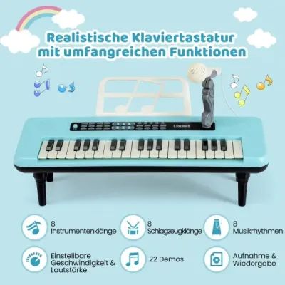 37-klávesové elektronické piano s mikrofónom, notovým stojanom a odnímateľnými nohami, digitálne piano, modré