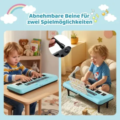 37-klávesové elektronické piano s mikrofónom, notovým stojanom a odnímateľnými nohami, digitálne piano, modré
