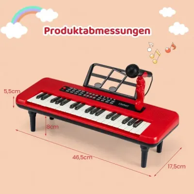 37-klávesové elektronické piano s mikrofónom, notovým stojanom a odnímateľnými nohami, digitálne piano, červené