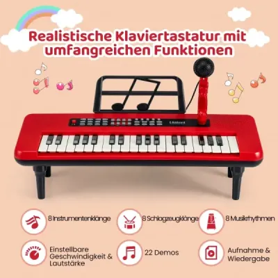 37-klávesové elektronické piano s mikrofónom, notovým stojanom a odnímateľnými nohami, digitálne piano, červené