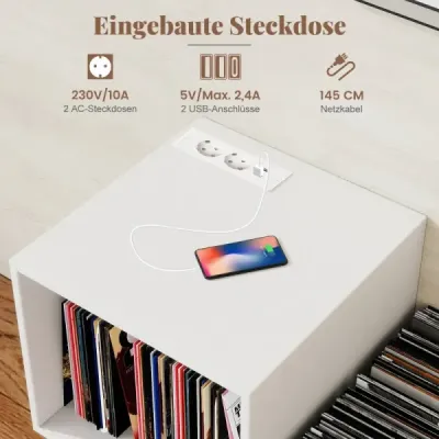 Príručný stolík s nabíjacou stanicou, otočný stojan s prepážkami, bielý
